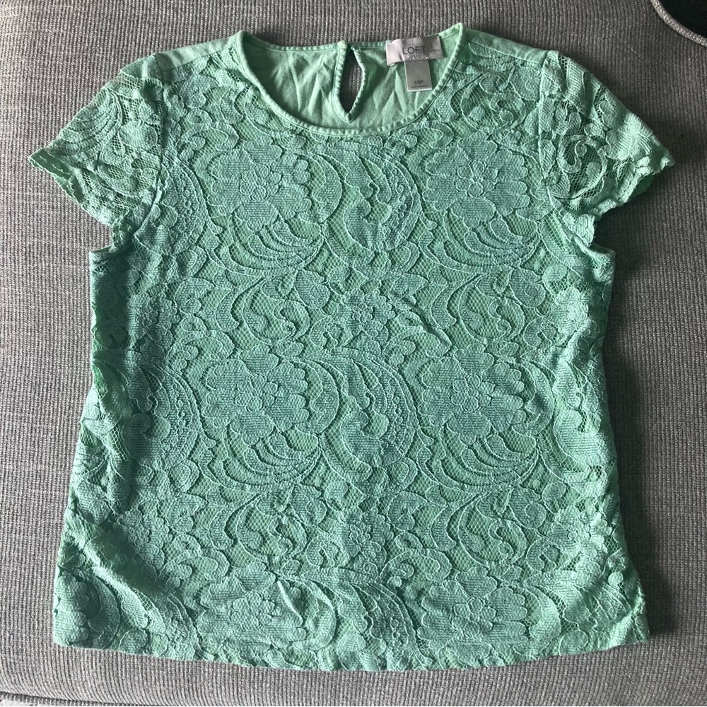LOFT Mint Green Lace Front Cap Sleeve Shirt Blouse Size XS Petite